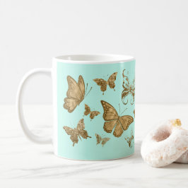 アクアとゴールドのバタフライコーヒーマグ コーヒーマグカップ