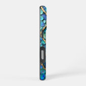 アクアとゴールドの格子テクスチャー iPhoneケース (右側面)