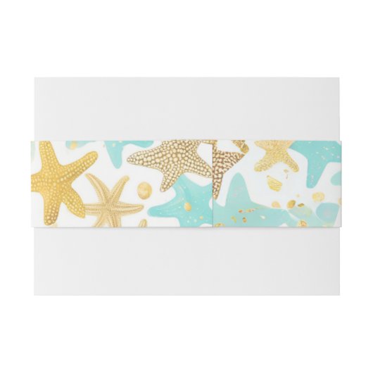 アクアとゴールドの水彩ビーチのイタゴカイ（星型の貝殻） 招待状ベリーバンド (裏面例)