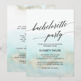 アクアとゴールドの水彩ビーチバチェロレッテパーティー 招待状