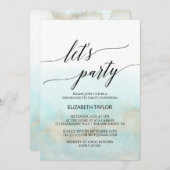 アクアとゴールドの水彩ビーチパーティー 招待状 (正面/裏面)