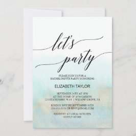 アクアとゴールドの水彩ビーチパーティー 招待状