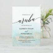 アクアとゴールドの水彩ビーチ アルバの結婚式 招待状 (スタンド正面)