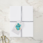 アクアとゴールドの花柄 ギフトタグ (より糸付き)