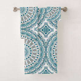 アクアとタン モダン マンダラ パターン バスタオルセット