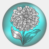 アクアとティールの花 ラウンドシール (正面)