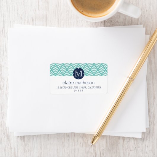 アクアとネイビー名門私立校風のドダイヤモンドシェブロンモノグラム ラベル (インサイチュ)