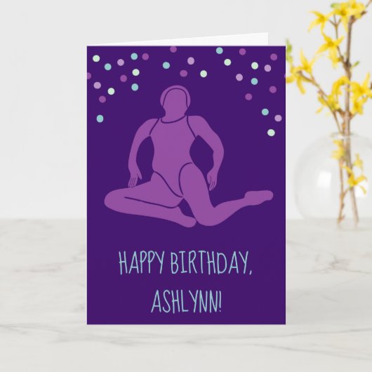 アクアとパープルシンクロナイズドスイミングパーソナライズされた カード (黄色い花)