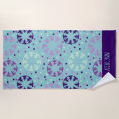 アクアとパープルシンクロナイズドスイミングパーソナライズされた ビーチタオル (正面)