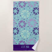 アクアとパープルシンクロナイズドスイミングパーソナライズされた ビーチタオル (正面)