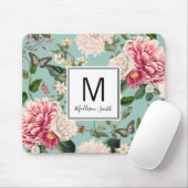 アクアとピンクのフローラフラワーガーデンあなたの名前を追加 マウスパッド (マウス)