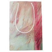 アクアとピンクのブラシストローク ミディアムペーパーバッグ (正面)