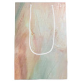 アクアとピンクのブラシストローク ミディアムペーパーバッグ (裏面)