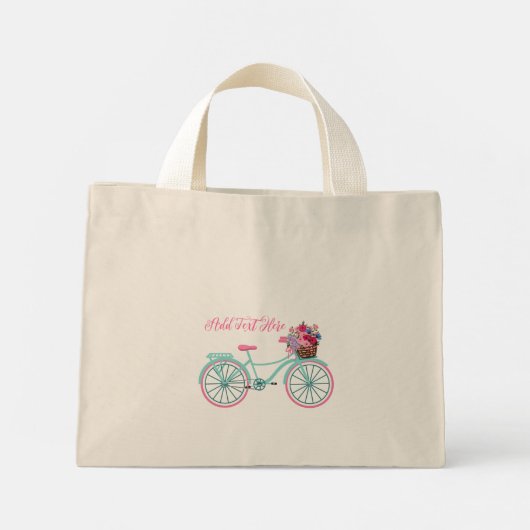 アクアとピンクのヴィンテージバイク(花カスタマイズ付) ミニトートバッグ (裏面)