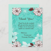 アクアとブラウンフラワーズ4x5フラットサンキューカード サンキューカード (正面/裏面)