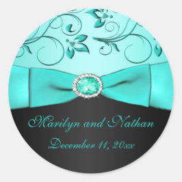 アクアとブラックのフローラシール ラウンドシール