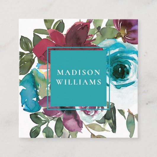 アクアとブルゴーニュのワイン水カラーフローラ スクエア名刺 (正面)