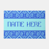 アクアとブルー王室の名前をカスタムするパタモダンーン ドアマット (正面)