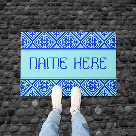 アクアとブルー王室の名前をカスタムするパタモダンーン ドアマット