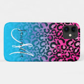 アクアとホットピンクの豹柄グラデーション・モノグラム Case-Mate iPhoneケース (裏面(横))