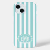 アクアとホワイトのモノグラムストライプ Case-Mate iPhoneケース (裏面)