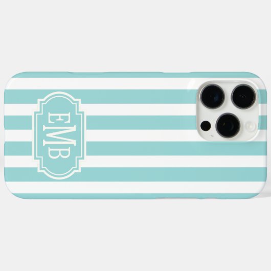 アクアとホワイトのモノグラムストライプ Case-Mate iPhoneケース (裏面 (横))