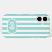 アクアとホワイトのモノグラムストライプ Case-Mate iPhoneケース (裏面 (横))