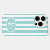 アクアとホワイトのモノグラムストライプ Case-Mate iPhoneケース (裏面 (横))