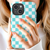 アクアとホワイトの市松模様 モノグラム入り Case-Mate iPhoneケース