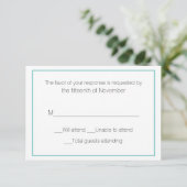 アクアとホワイトの結婚式返信カード 出欠カード (スタンド正面)