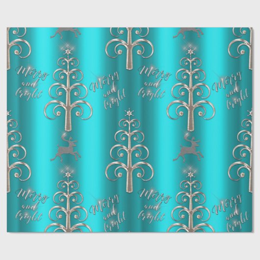 アクアとメタリックシルバークリスマス ラッピングペーパー (フラット)