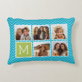 アクアとライムインスタグラム5フォトコラージモノグラム アクセントクッション (正面)