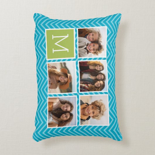 アクアとライムインスタグラム5フォトコラージモノグラム アクセントクッション (正面(垂直))
