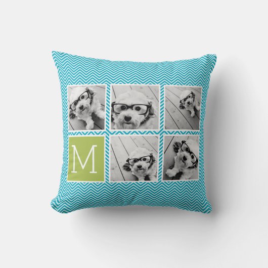 アクアとライムインスタグラム5フォトコラージモノグラム クッション (正面)