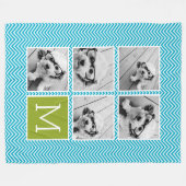 アクアとライムインスタグラム5フォトコラージモノグラム フリースブランケット (正面(横))