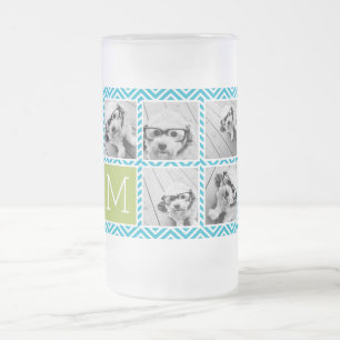 アクアとライムインスタグラム5フォトコラージモノグラム フロストグラスビールジョッキ