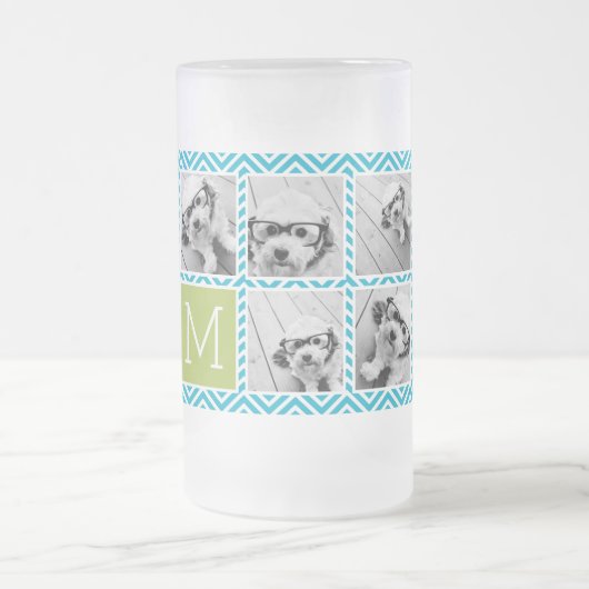 アクアとライムインスタグラム5フォトコラージモノグラム フロストグラスビールジョッキ (中央)