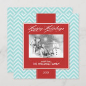 アクアとレッドシェブロンのカスタムホリデーカード シーズンカード (正面/裏面)