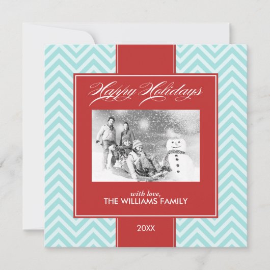 アクアとレッドシェブロンのカスタムホリデーカード シーズンカード (正面)