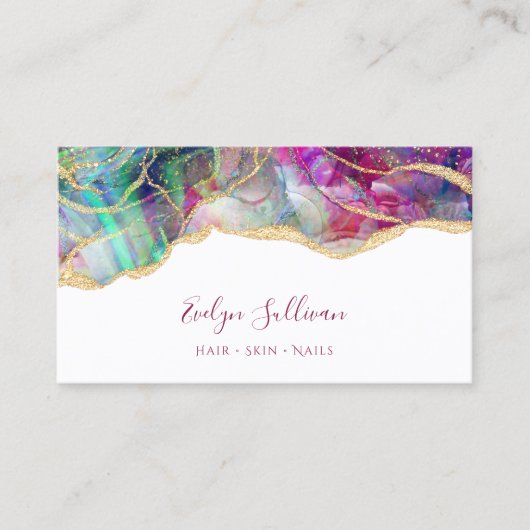 アクアと明るい赤紫色オパールの名刺 名刺 (正面)