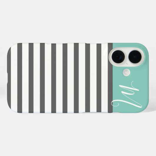 アクアと木炭の名門私立校風のストライプモノグカスタムラム Case-Mate iPhoneケース (裏面 (横))