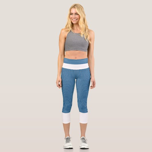 アクアと白の点の高いウェイストキャプリスをポケ カプリレギンス (正面)