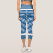 アクアと白ストライプのハイウェストCapris カプリレギンス (裏面)