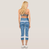 アクアと白ストライプのハイウェストCapris カプリレギンス (裏面)