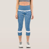 アクアと白ストライプのハイウェストCapris カプリレギンス (正面)