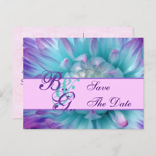 アクアと紫色の花の花びら保存日 案内ポストカード (正面/裏面)