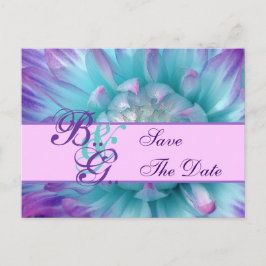 アクアと紫色の花の花びら保存日 案内ポストカード