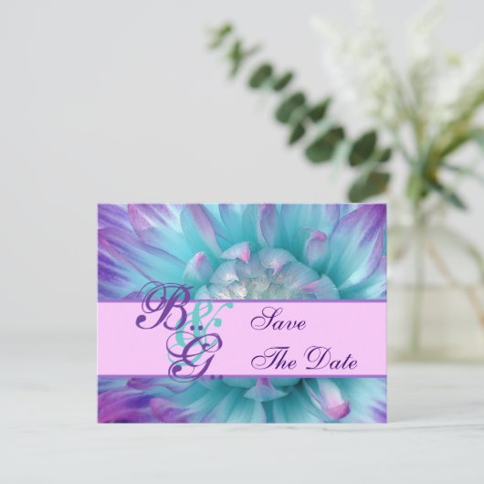 アクアと紫色の花の花びら保存日 案内ポストカード (スタンド正面)