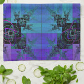 アクアと薄紫フラクタルジョイ茶タオル キッチンタオル (折り畳み)