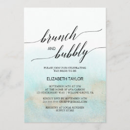 アクアと金ゴールドの水の色のビーチブランチとバブリー 招待状